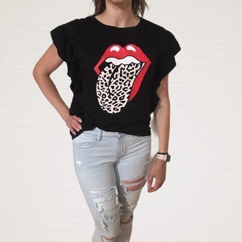 Retro Rolling Stones Leopard Tongue Logo Top. NEW - Picture 4 of 6